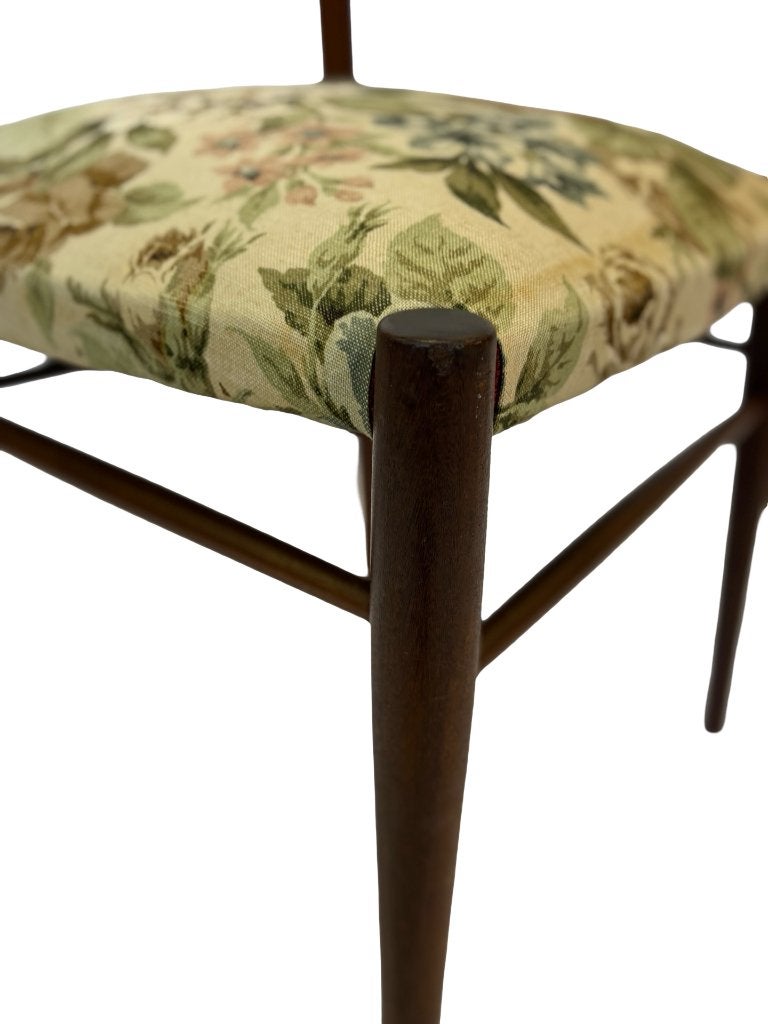 Vintage Eetkamerstoel bloemen bekleding Jaren 60 Teak, Hout, Gebruikt, Vintage stoel, Bruin