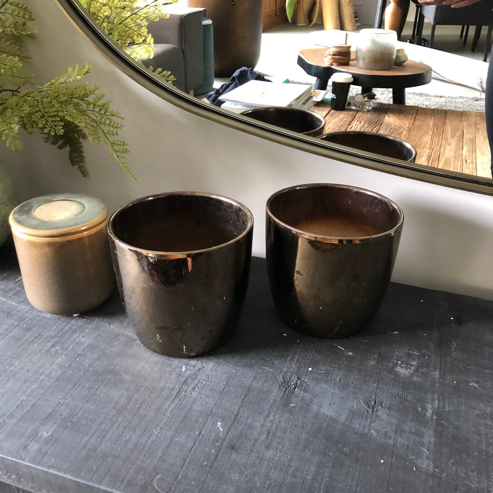2 bloempotten bronze uitstraling, Ophalen of Verzenden, Zo goed als nieuw, Overige kleuren
