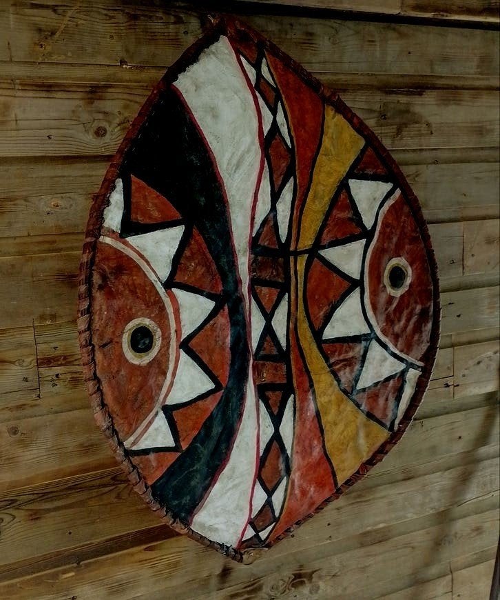 Fraai oud Oost Afrikaans Maasai schild!, Natuurlijk materiaal, Afrika, Handgemaakt, 92 cm