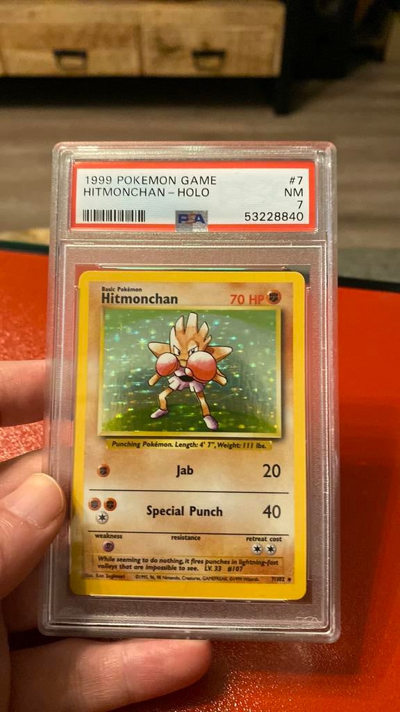 Hitmonchan base set psa 7, Ophalen of Verzenden, Zo goed als nieuw, Meerdere kaarten