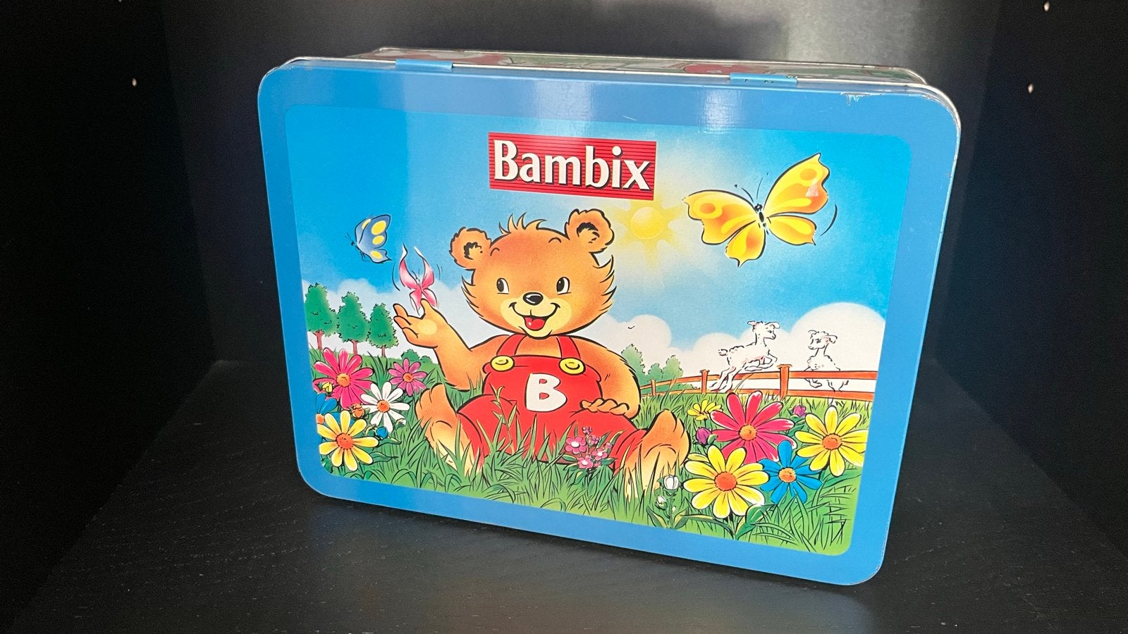 Vintage Bambix Nutricia blik - Beer in de natuur, Verzamelen, Ophalen of Verzenden, Gebruikt, Koek(jes), Overige merken