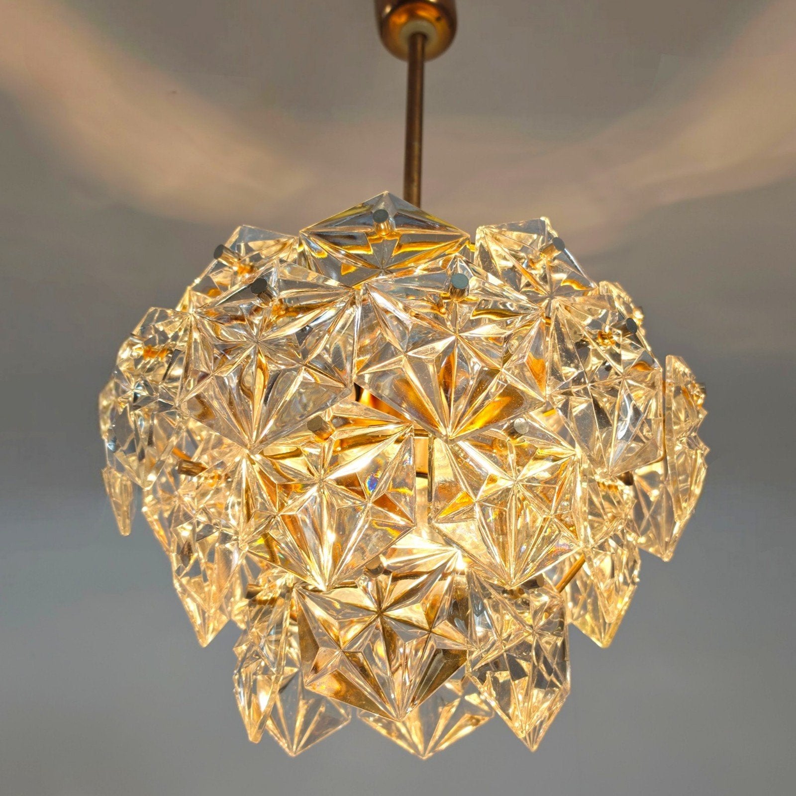 Kinkeldey kroonluchter 70s messing kristal mid century, Huis en Inrichting, Ophalen of Verzenden