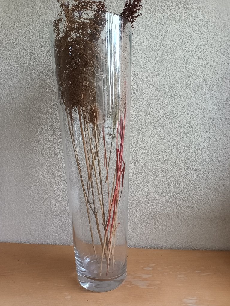 Ronde glazen vaas, Huis en Inrichting, Ophalen, Transparant, 70 cm, Geschikt voor droogbloemen