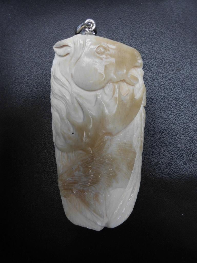 Paardenhanger: Handgesneden Waterbuffelbot Zilver LIO-505, Antiek en Kunst, Verzenden