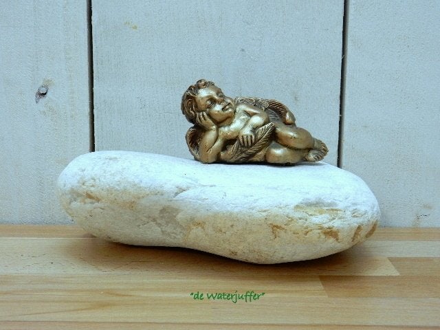 017* Bronzen engel op steen (Boven €75 geen verzendkosten), Ophalen of Verzenden, Nieuw, Overige materialen, Engelenbeeld