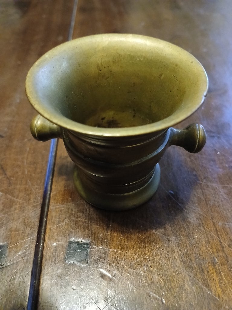 Antieke bronzen vijzel met handvatten,zonder stamper, Ophalen of Verzenden, Koper