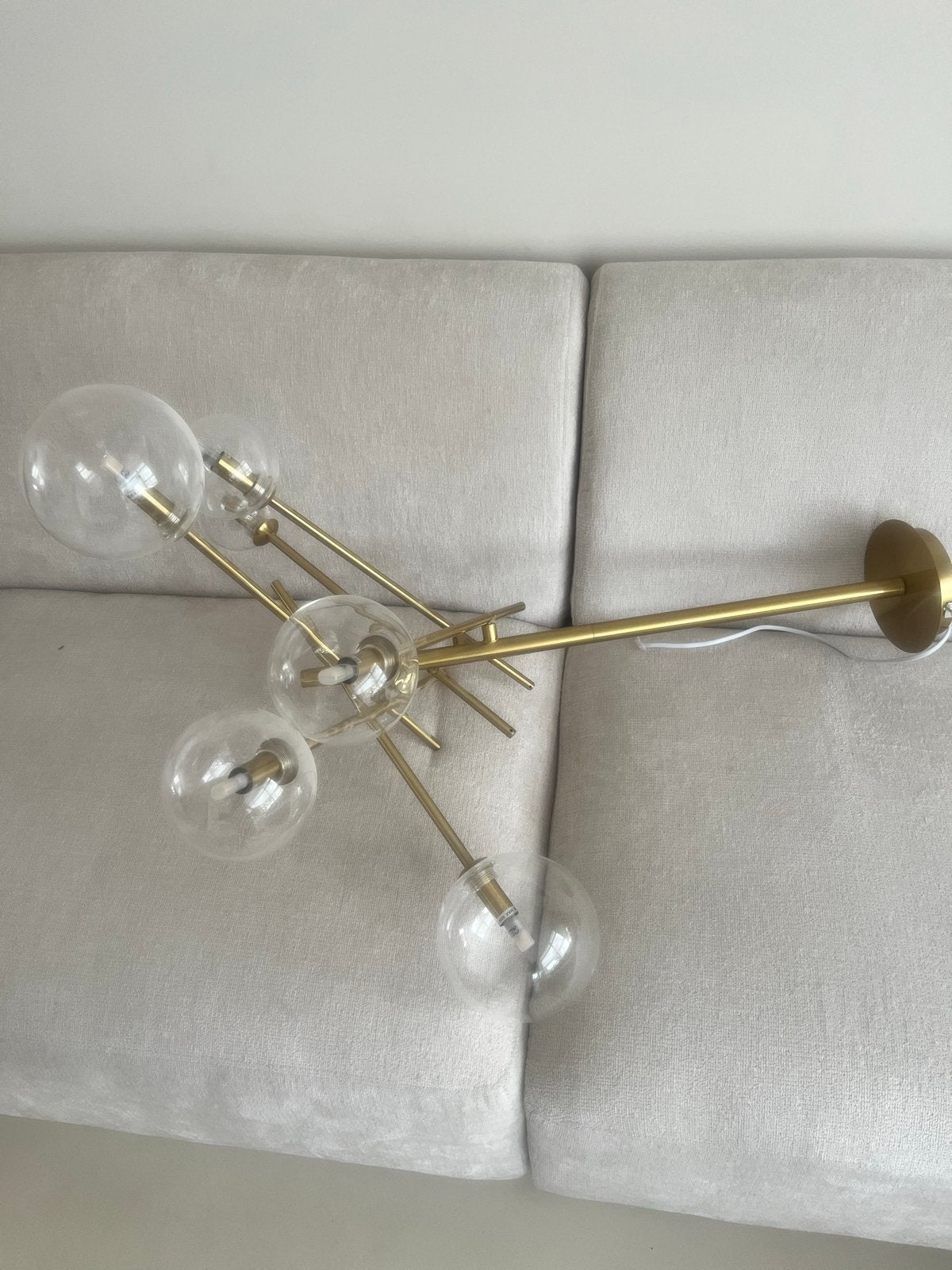Moderne gouden sputnik lamp met glazen bollen, Ophalen, Zo goed als nieuw, Glas, E14 (klein)