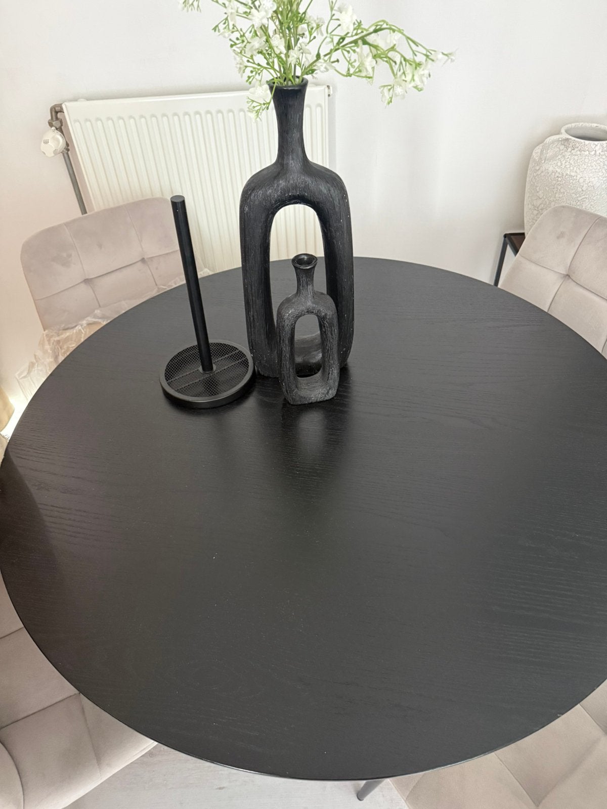 Zwarte ronde eet tafel, Ophalen, Zo goed als nieuw, Rond, 100 tot 150 cm