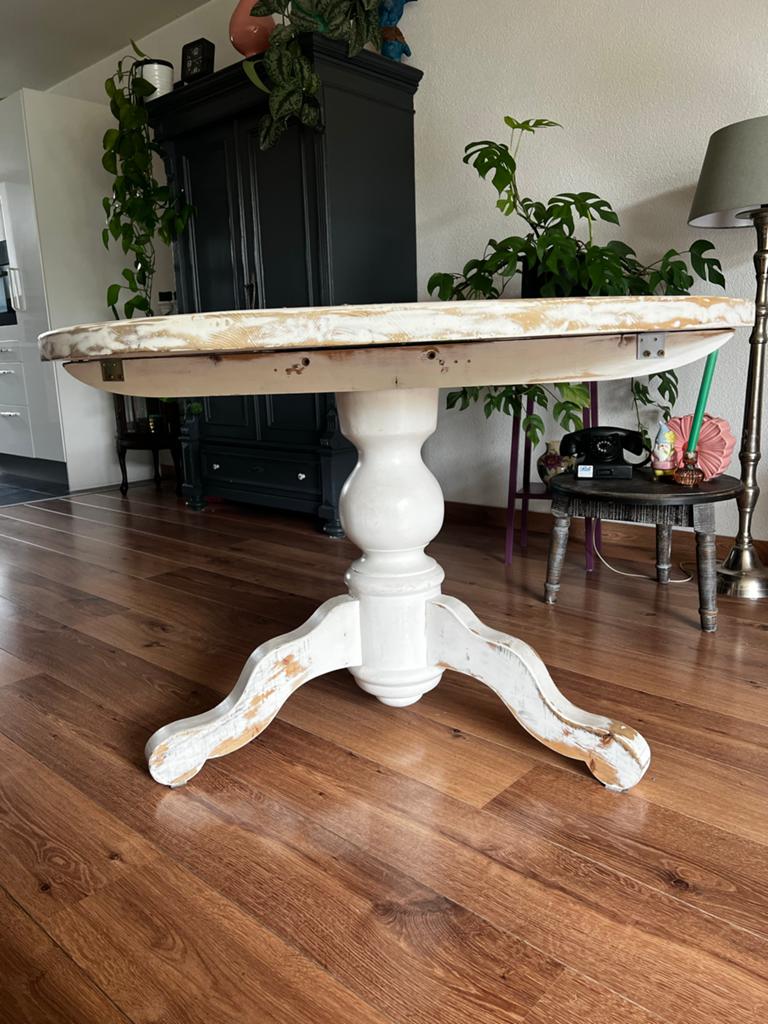 Ronde houten eettafel met brocante uitstraling, Ophalen