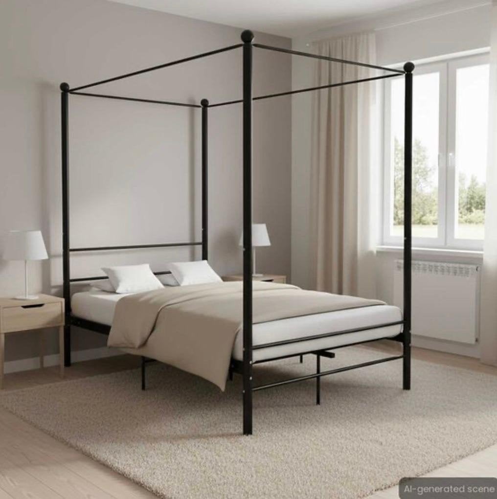 Hemelbed bed 140x200, Ophalen, Zwart, Tweepersoons, 140 cm