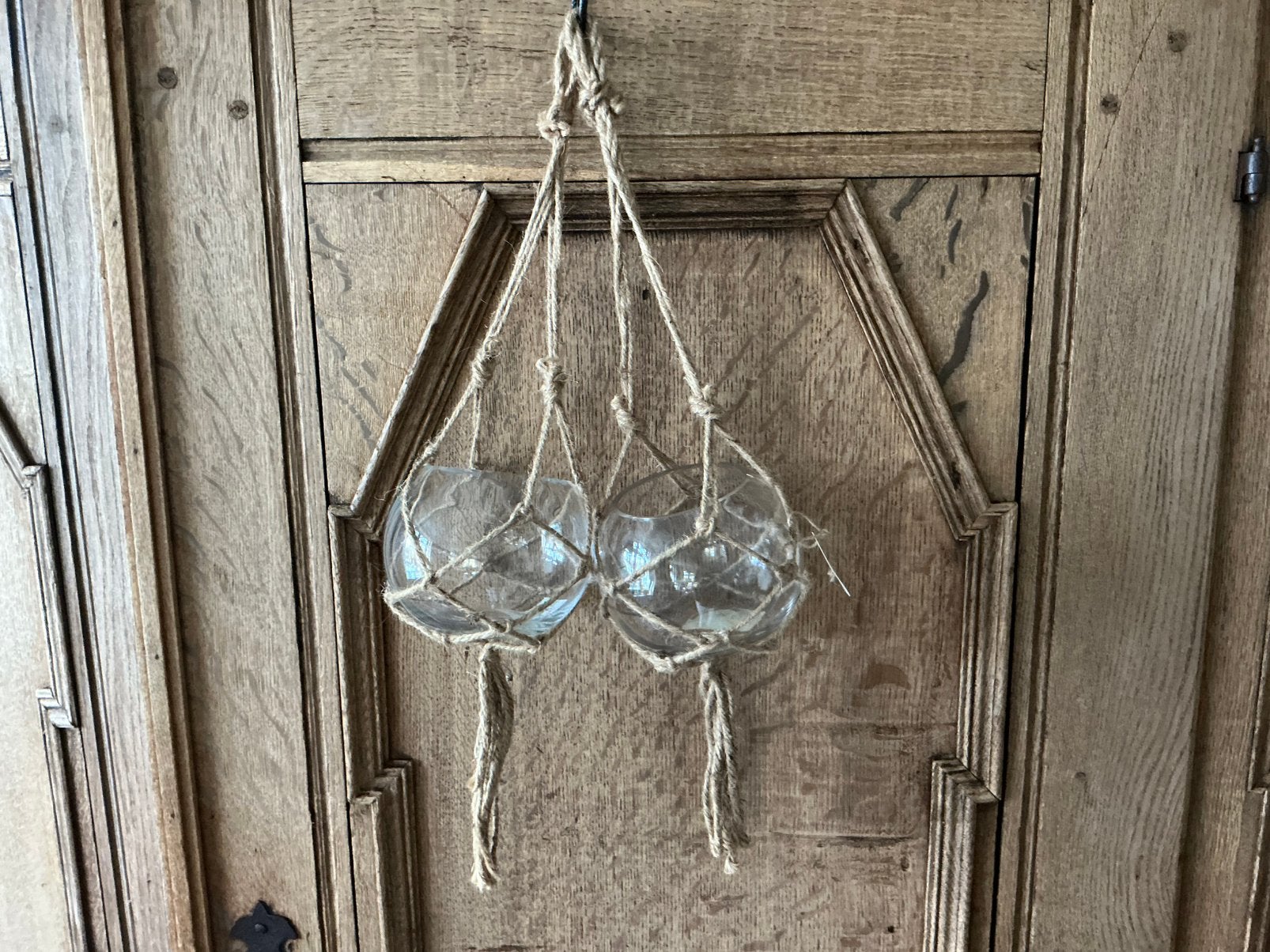 NIEUW set van 2 hangers glazen vazen in touw, Ophalen of Verzenden, Nieuw