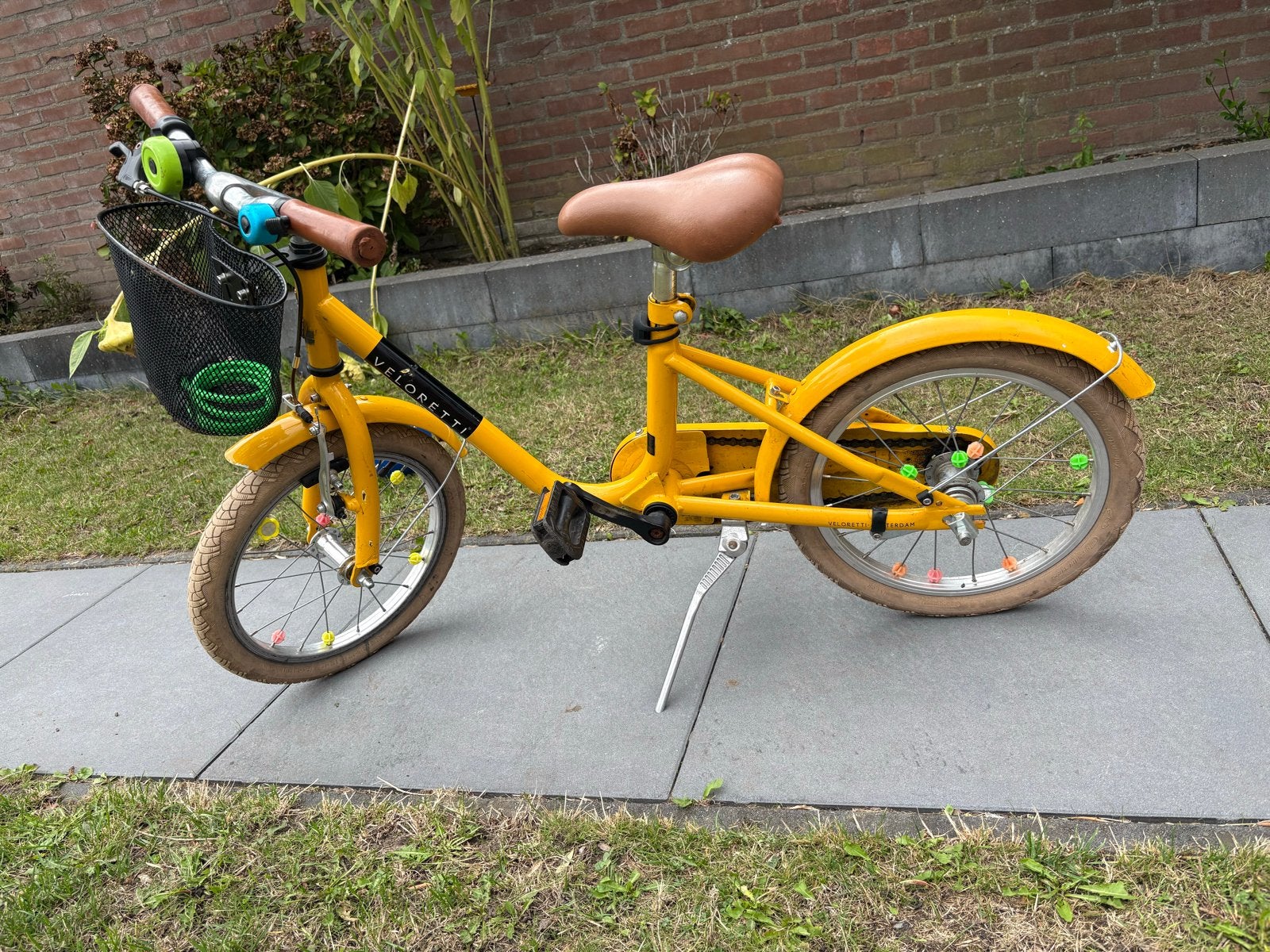 Veloretti kinderfiets geel - 16 inch, Ophalen, Gebruikt, Terugtraprem, 16 tot 20 inch