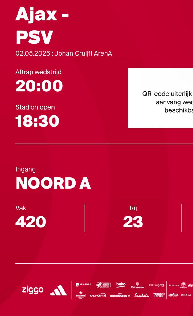 Ajax - Psv Vak 420, Eén persoon, Februari