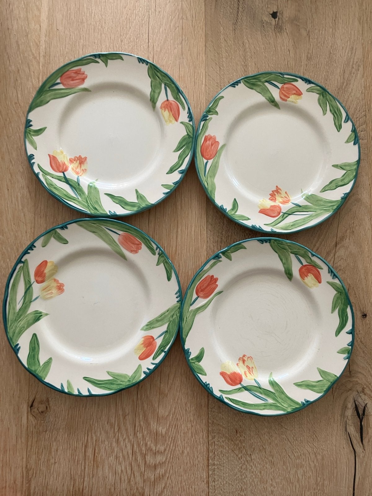Franciscan Dinnerware Borden met Tulpen (4 stuks), Gebruikt, Keramiek, Ophalen of Verzenden, Bord(en)