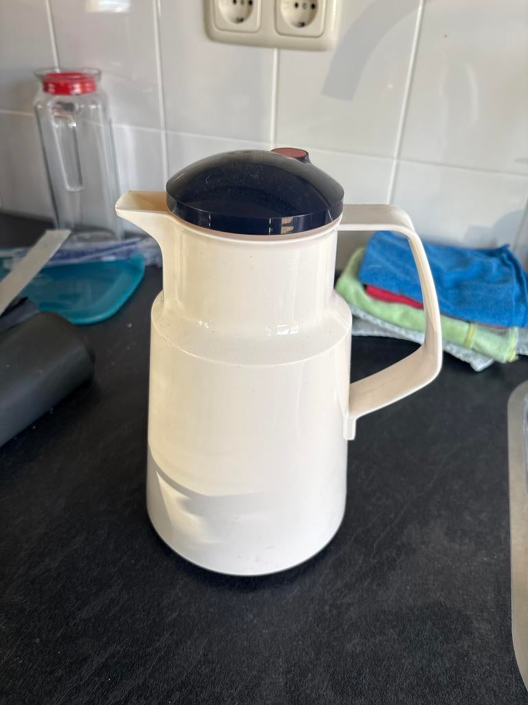 Vintage Thermoskan - Wit met Donkerblauwe Dop, Ophalen, Kunststof, Wit, Overige merken