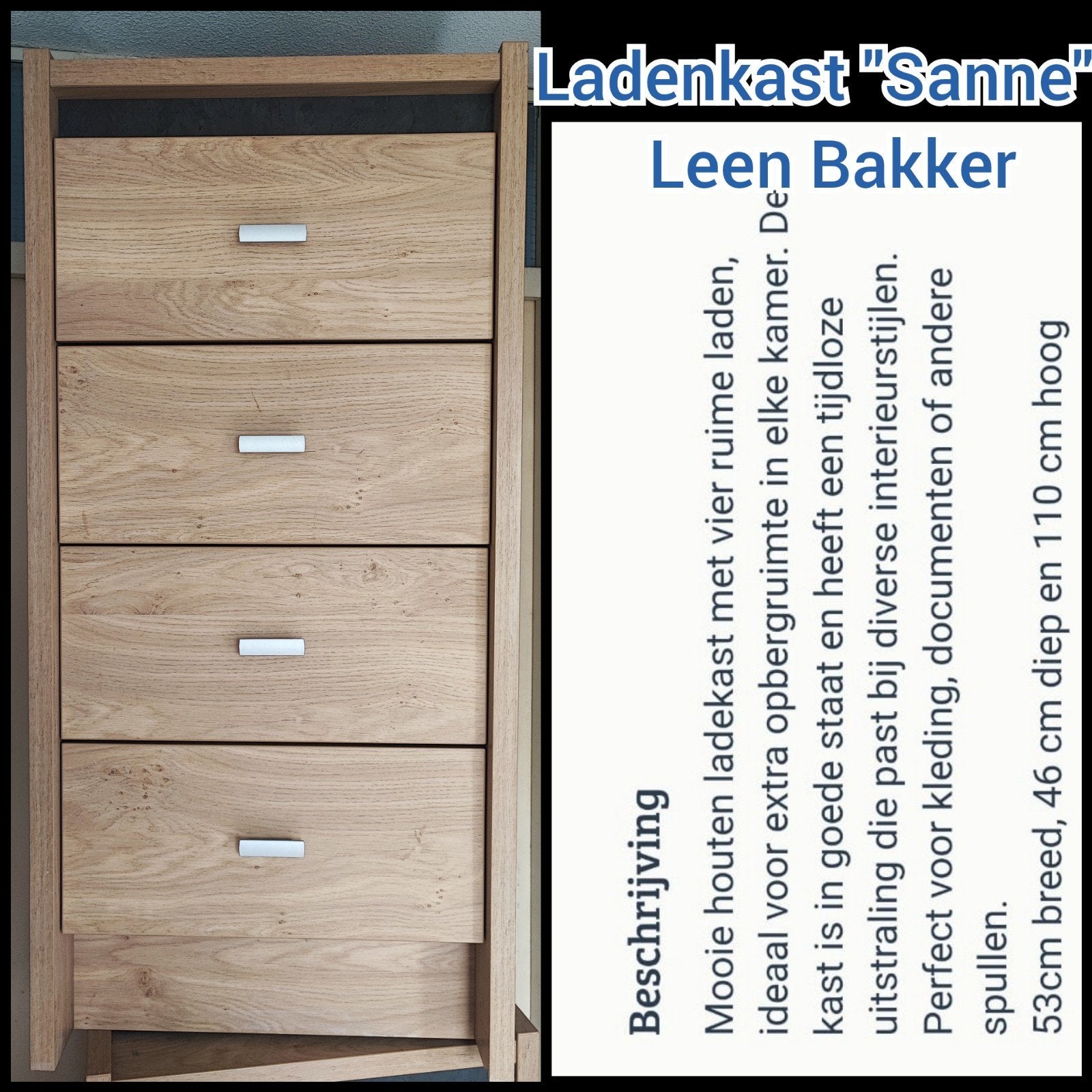 Leen Bakker ladekast "Sanne" - Eikenhout, Ophalen, Gebruikt, 100 tot 150 cm, Eikenhout