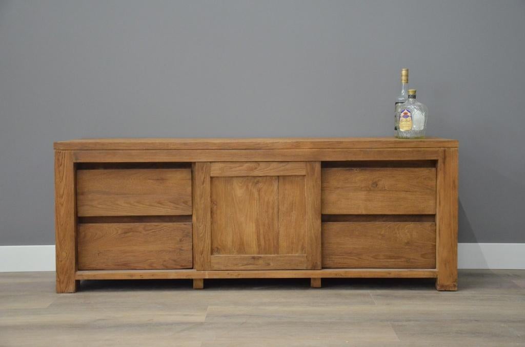 Geborstelde teak tv kast 180 cm, Verzenden, Nieuw, Hout