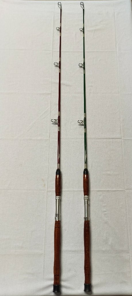 2x Vintage hengel tokoz 1,60 meter 1 delig rood en groen, Ophalen, Zo goed als nieuw, Werphengel