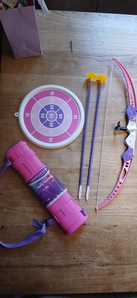 Kinder boogschietset roze – boog, doel, pijlen & pijlenkoker, Ophalen of Verzenden, Gebruikt, Meisje