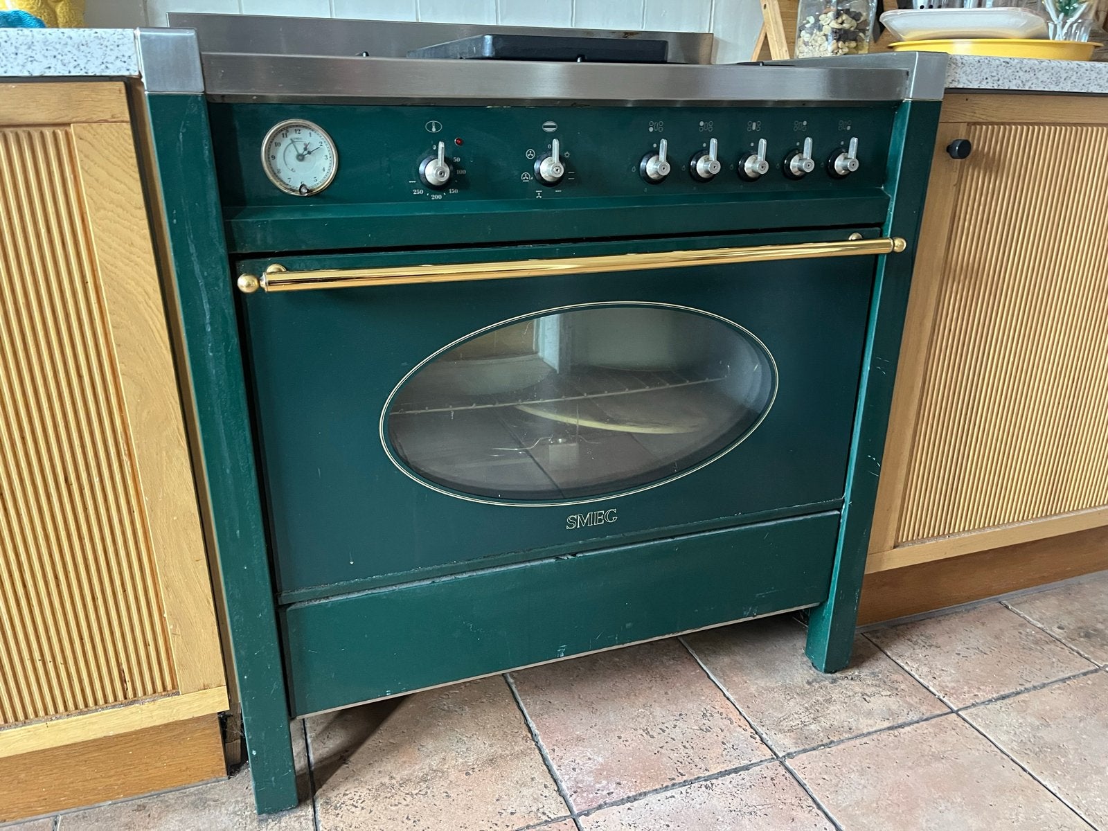 Smeg Fornuis met Oven en Afzuigkap - Groen, Ophalen, Gebruikt, 60 cm of meer, Grill