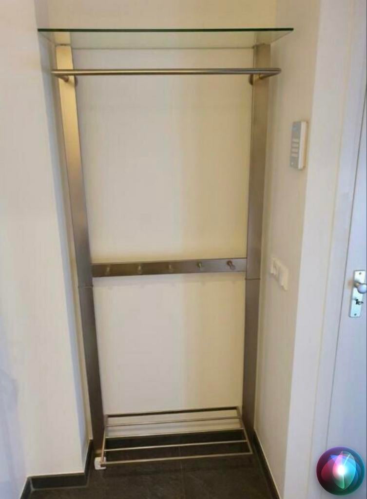 Moderne RVS kapstok met glazen plank en schoenenrek, Huis en Inrichting, Woonaccessoires | Kapstokken, Wandkapstok, 200 cm of meer