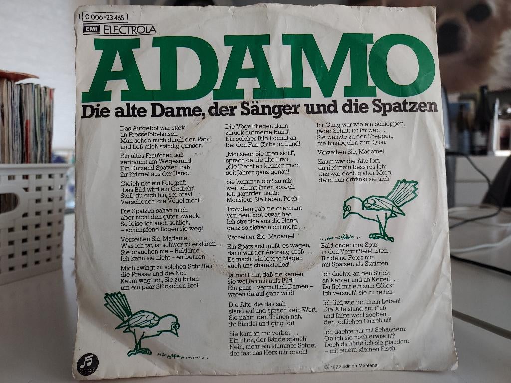 7" Single Adamo - Die Alte Dame, Der Sänger Und Die Spatzen, Ophalen of Verzenden, Gebruikt, Pop