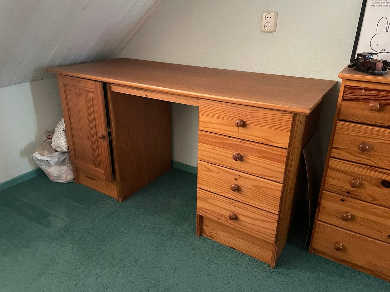 Grenen houten bureau te koop, Huis en Inrichting, Bureaus, Ophalen, Gebruikt, Bruin, 59 cm