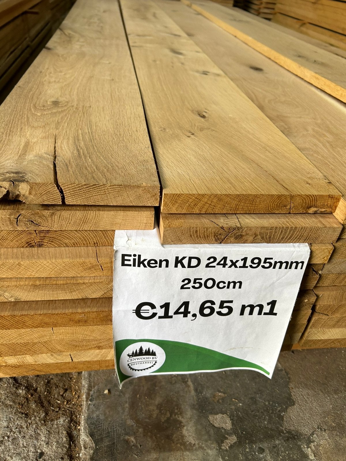 Eiken plank 24x195mm KD 250cm rustiek, Ophalen, Nieuw, 250 cm of meer, Planken