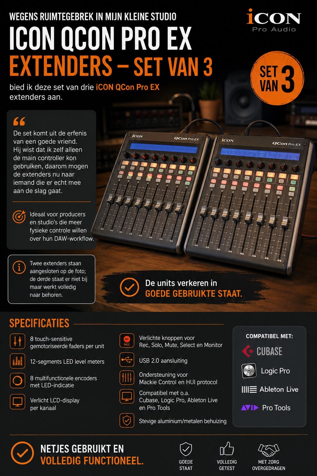 3 x ICON Qcon Pro EX extenders - DAW controller, Ophalen, Gebruikt, 20 kanalen of meer