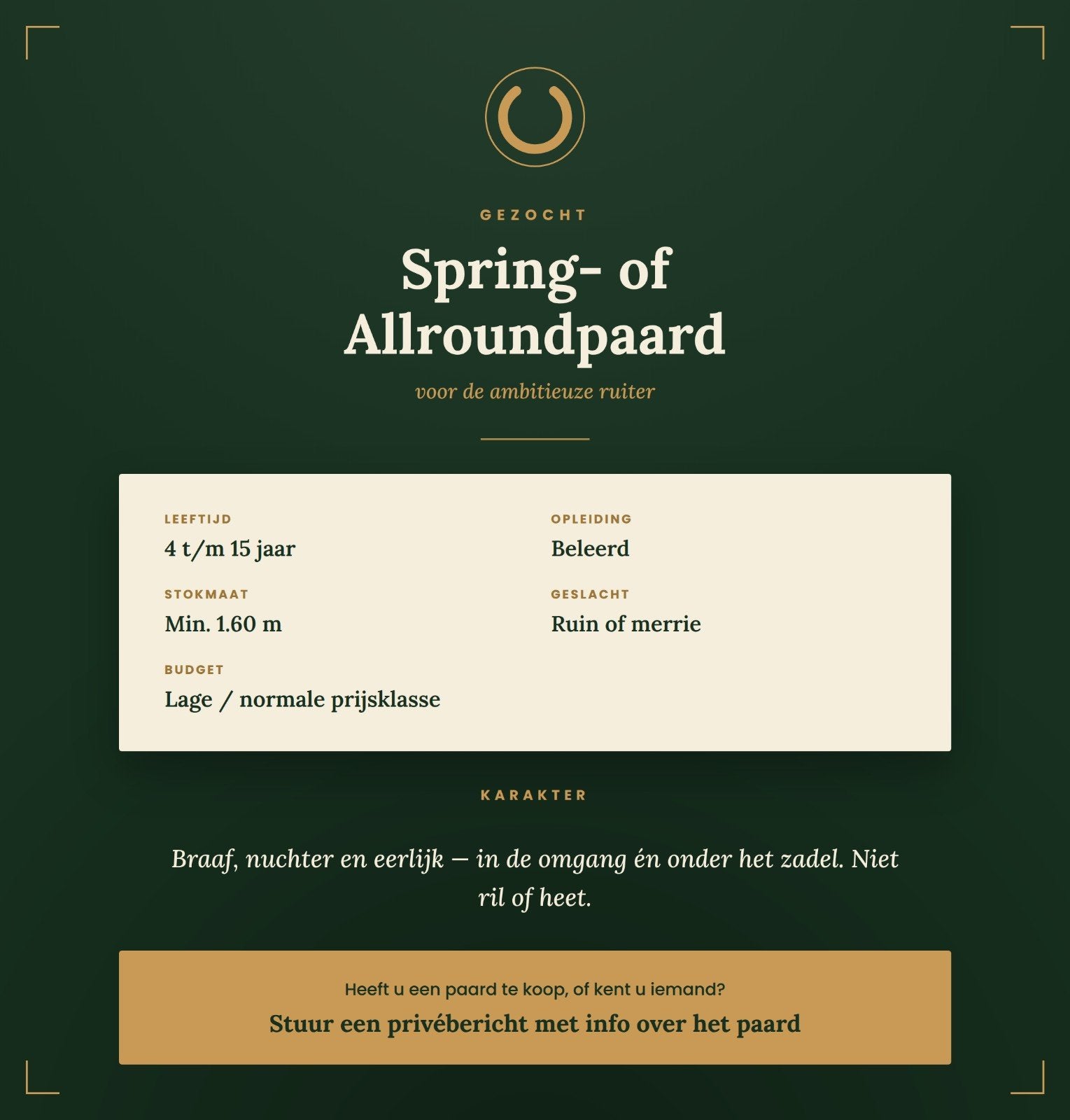 Spring/allround paard gezocht, Ophalen of Verzenden, Springen
