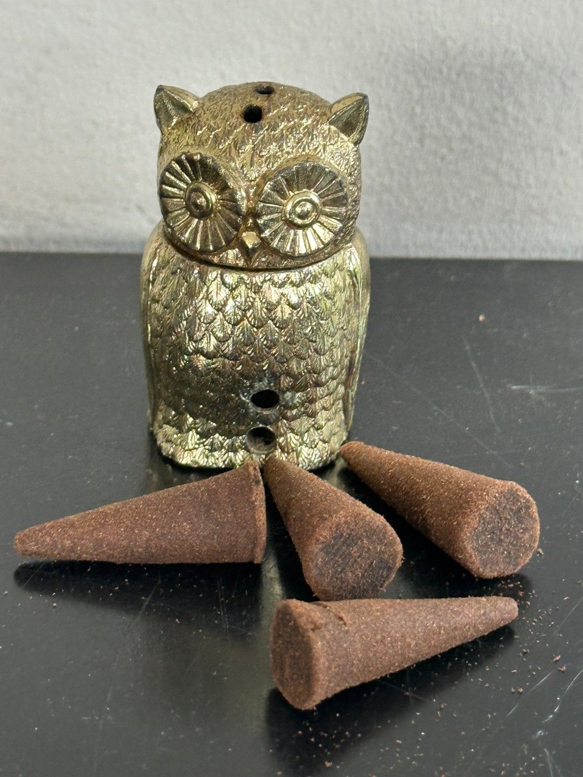 Vintage kleine metalen wierookbrander Uil model 5 cm, Ophalen of Verzenden, Zo goed als nieuw