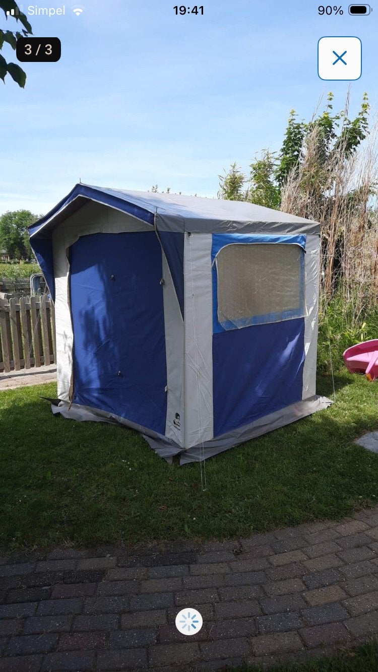 Compacte bijzettent/schuurtent/opbergtent - Blauw/Grijs, Ophalen, Gebruikt, Tot en met 2