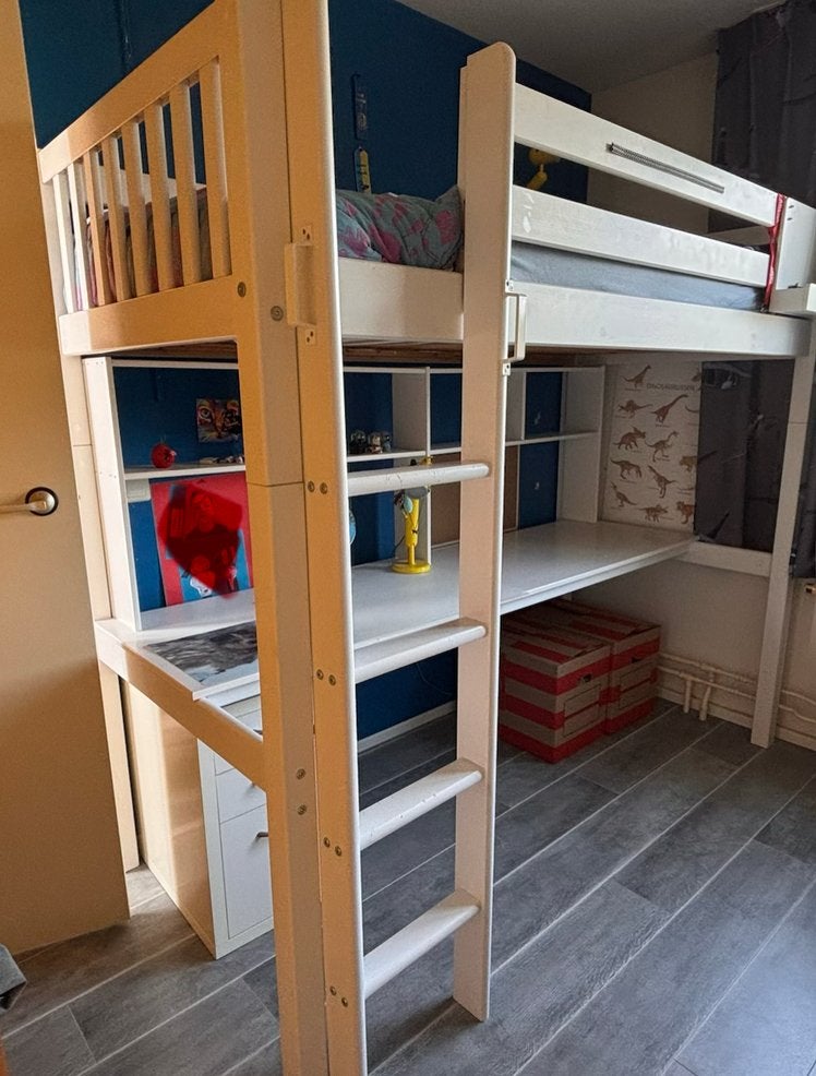 Flexa hoogslaper met bureau wit, Ophalen, Gebruikt, Eenpersoons, 200 cm