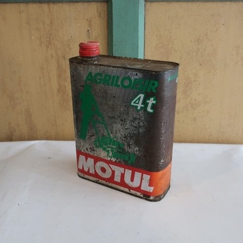 Olie blik olie drum Motul 4T motor oil barn found origineel, Ophalen of Verzenden