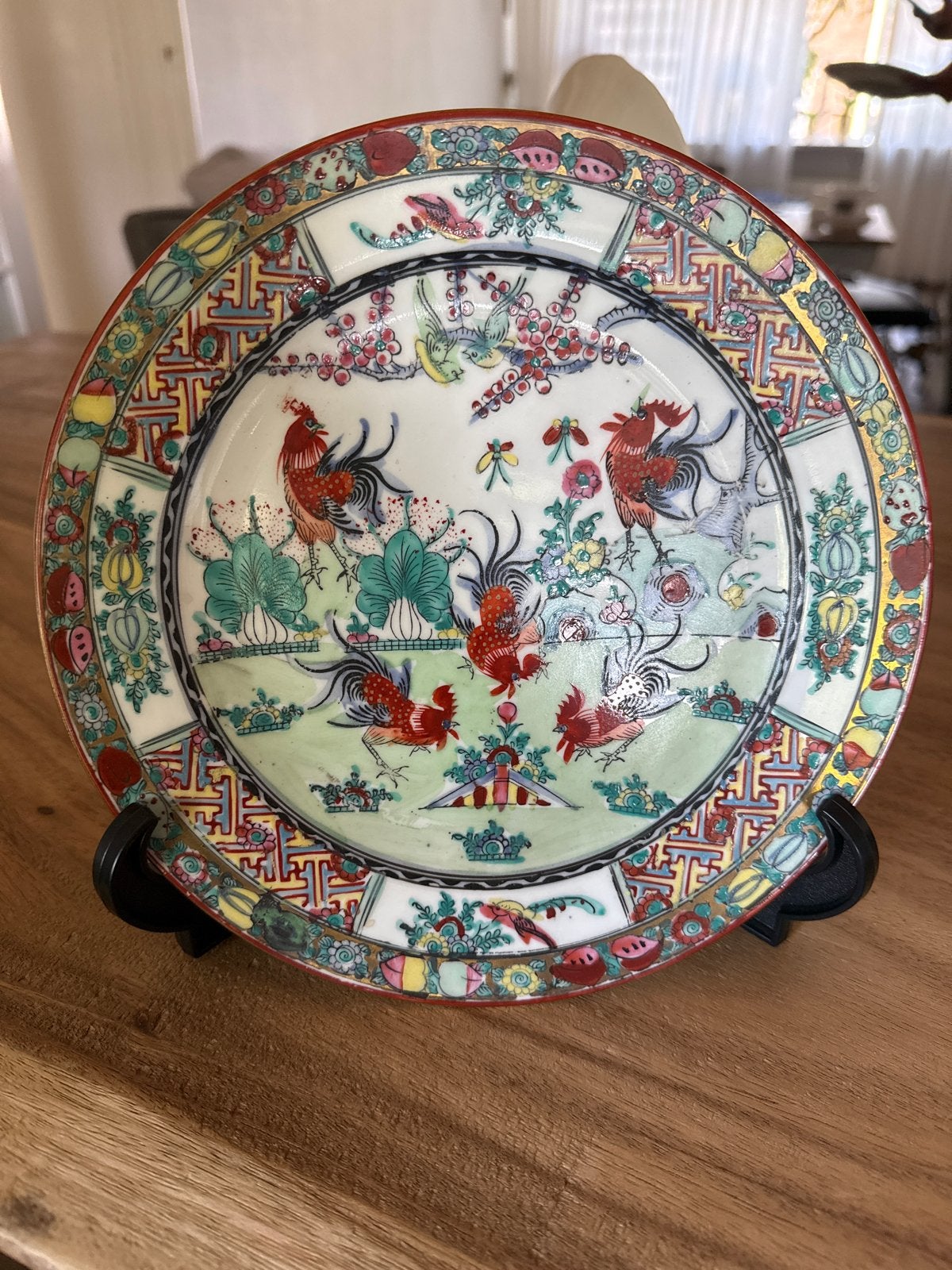 Antiek Chinees porseleinen bord met haanmotief, Ophalen