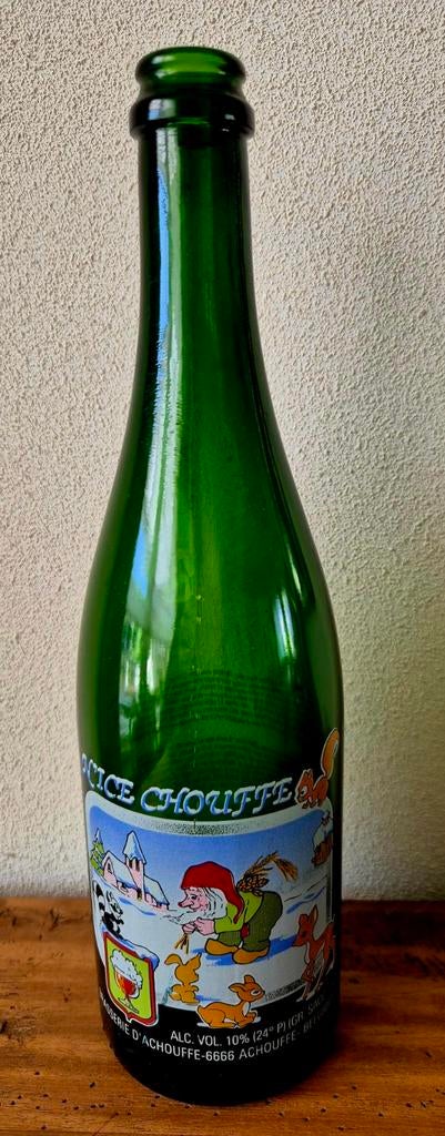 Te koop lege 0,75 ltr N'ICE Chouffe fles bier uit 1996  6666, Ophalen of Verzenden, Zo goed als nieuw, Flesje(s), Overige merken