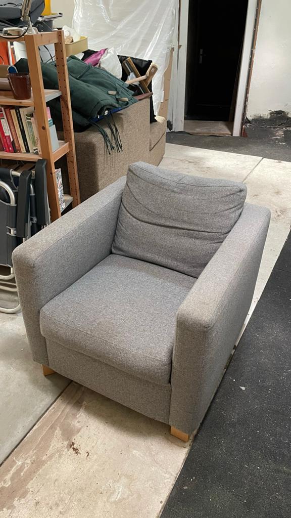 Comfortabele grijze fauteuil, Ophalen, Gebruikt, Eén, Stof