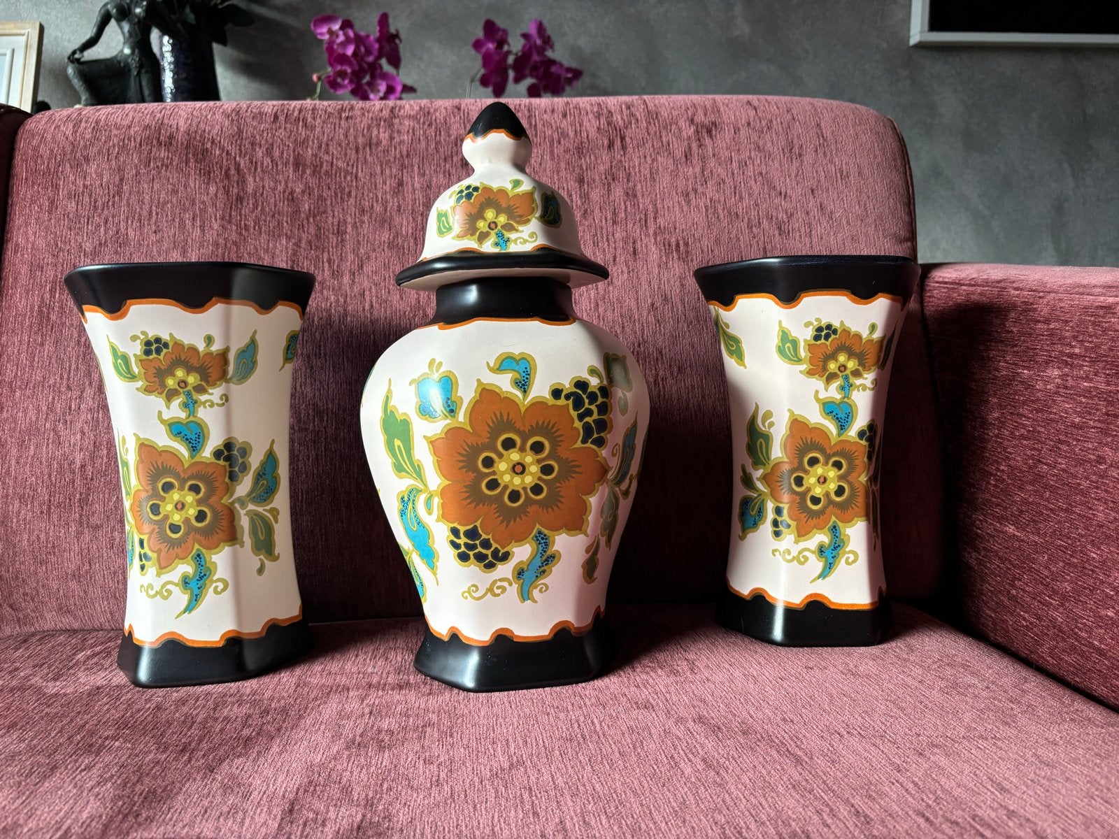 Modica Gouda-Plateel Vazen Set - Vintage Bloemmotief, Verzenden