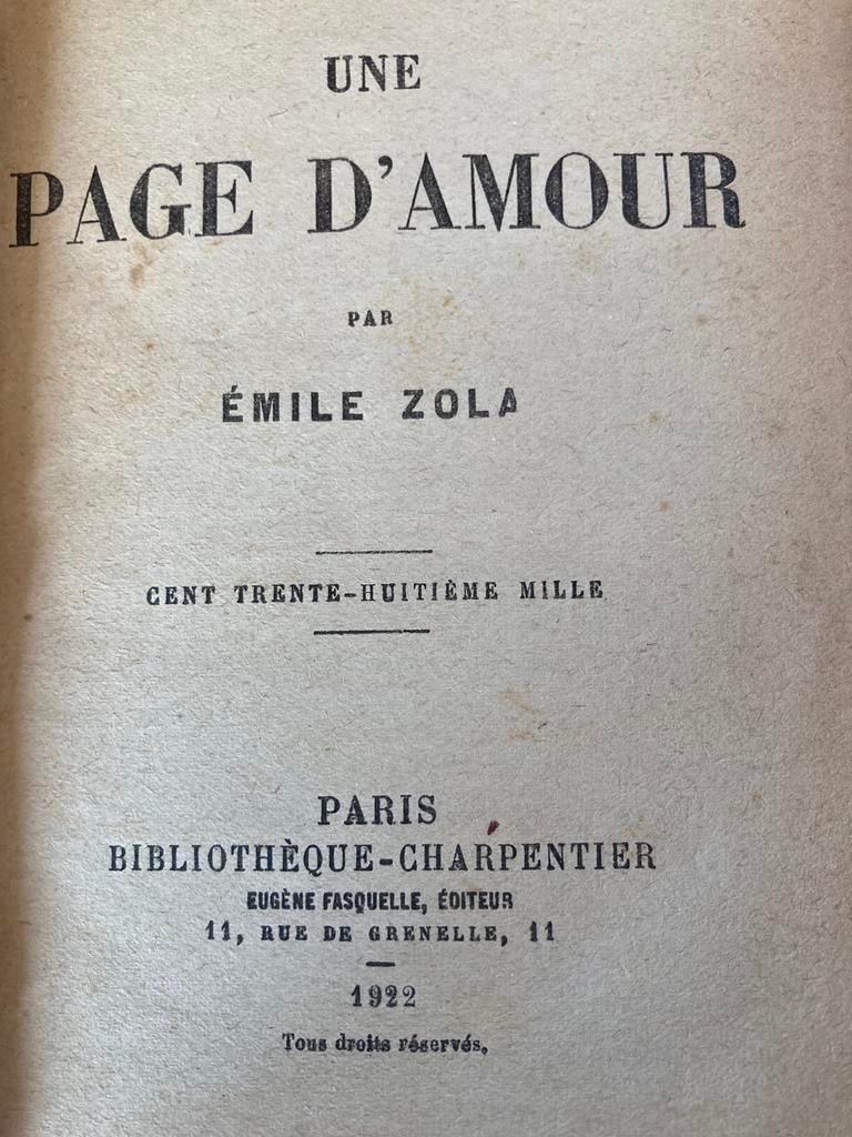 Un Page D’AMOUR van Emile Zola, Ophalen of Verzenden, Gelezen
