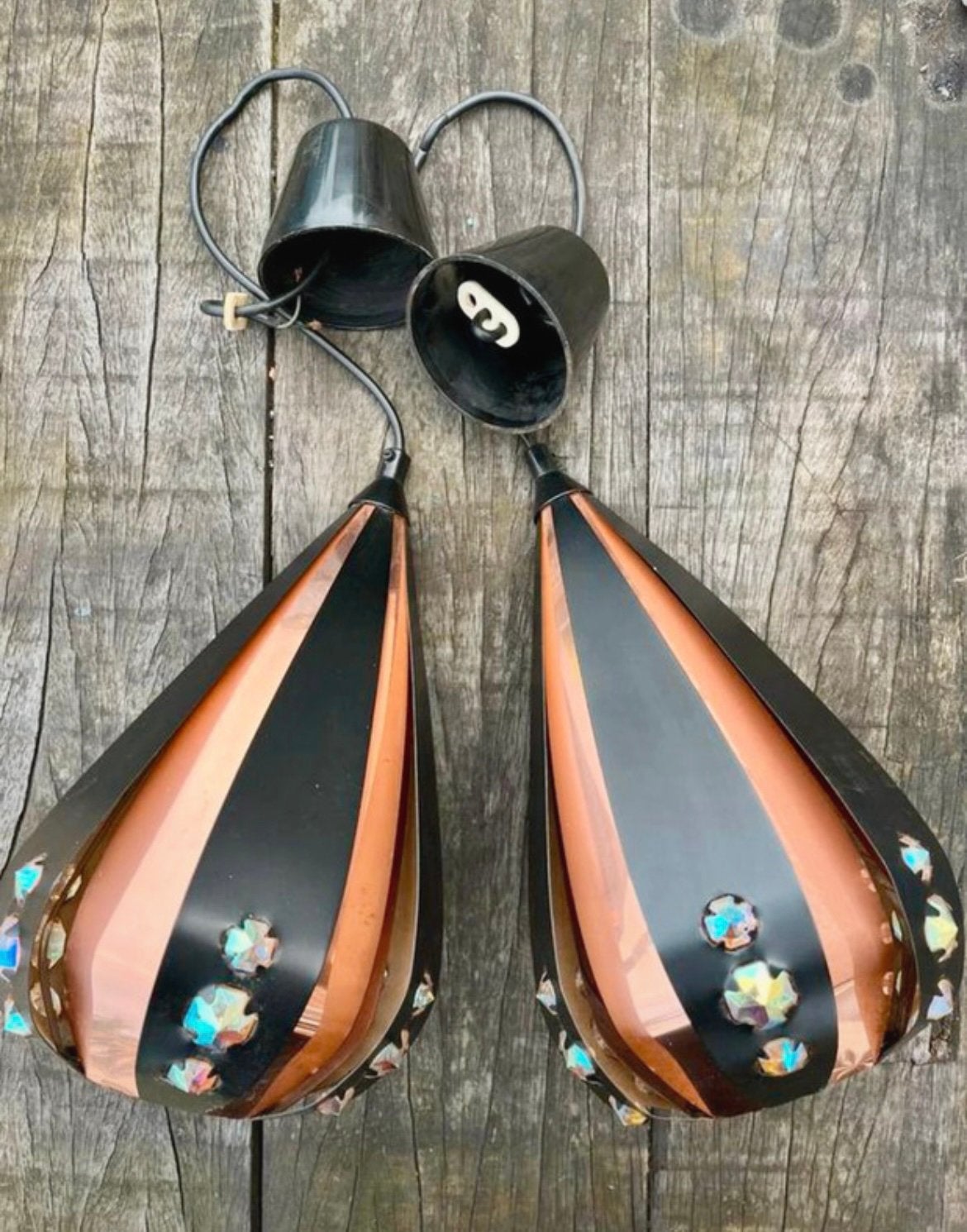2 stuks Vintage Werner Schou hanglampen, Gebruikt, Werner schou mid century vintage, Metaal, E27 (groot)