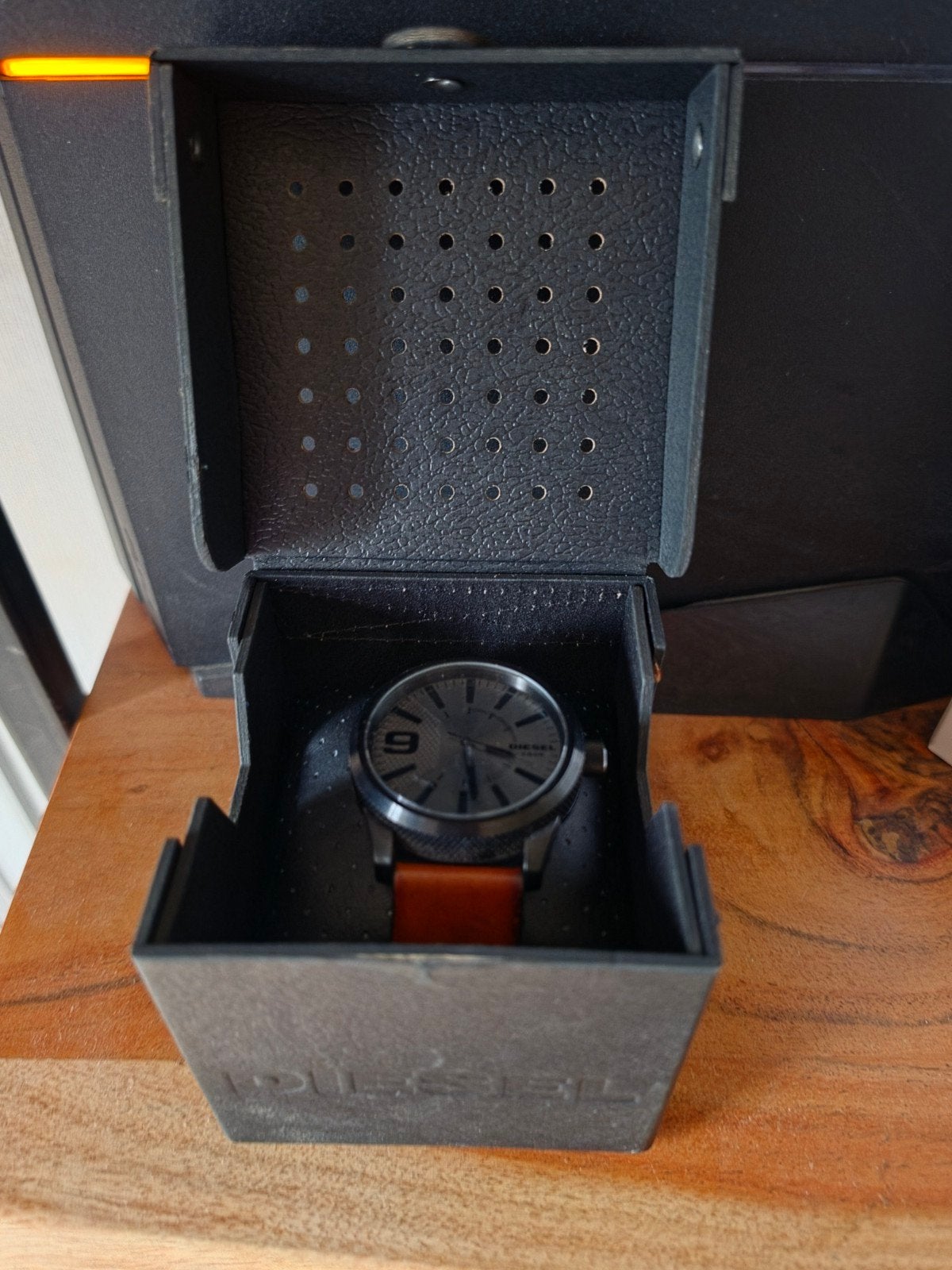 Diesel Only The Brave Horloge - Zwart met Bruin Leren Bandje, Overige merken, Staal, Polshorloge, Ophalen of Verzenden