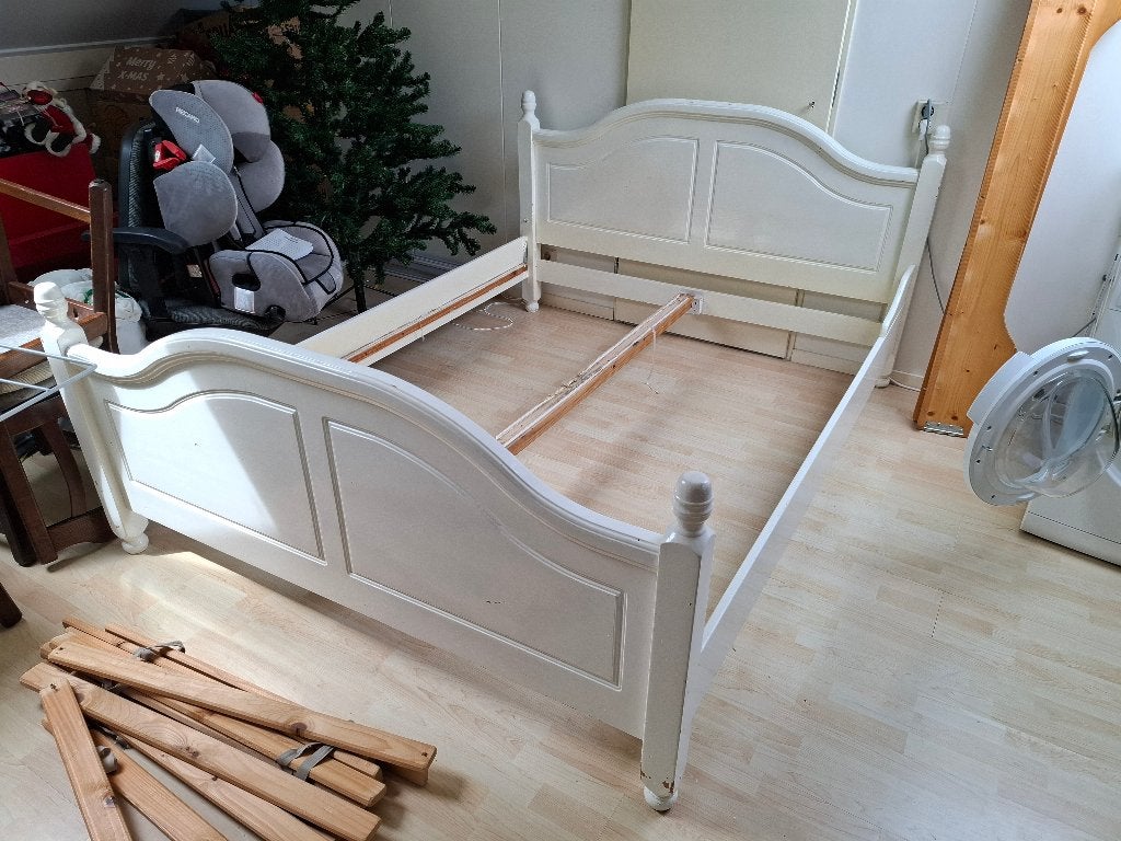 Witte 2 persoonsbed, Ophalen, Tweepersoons, 160 cm, Hout