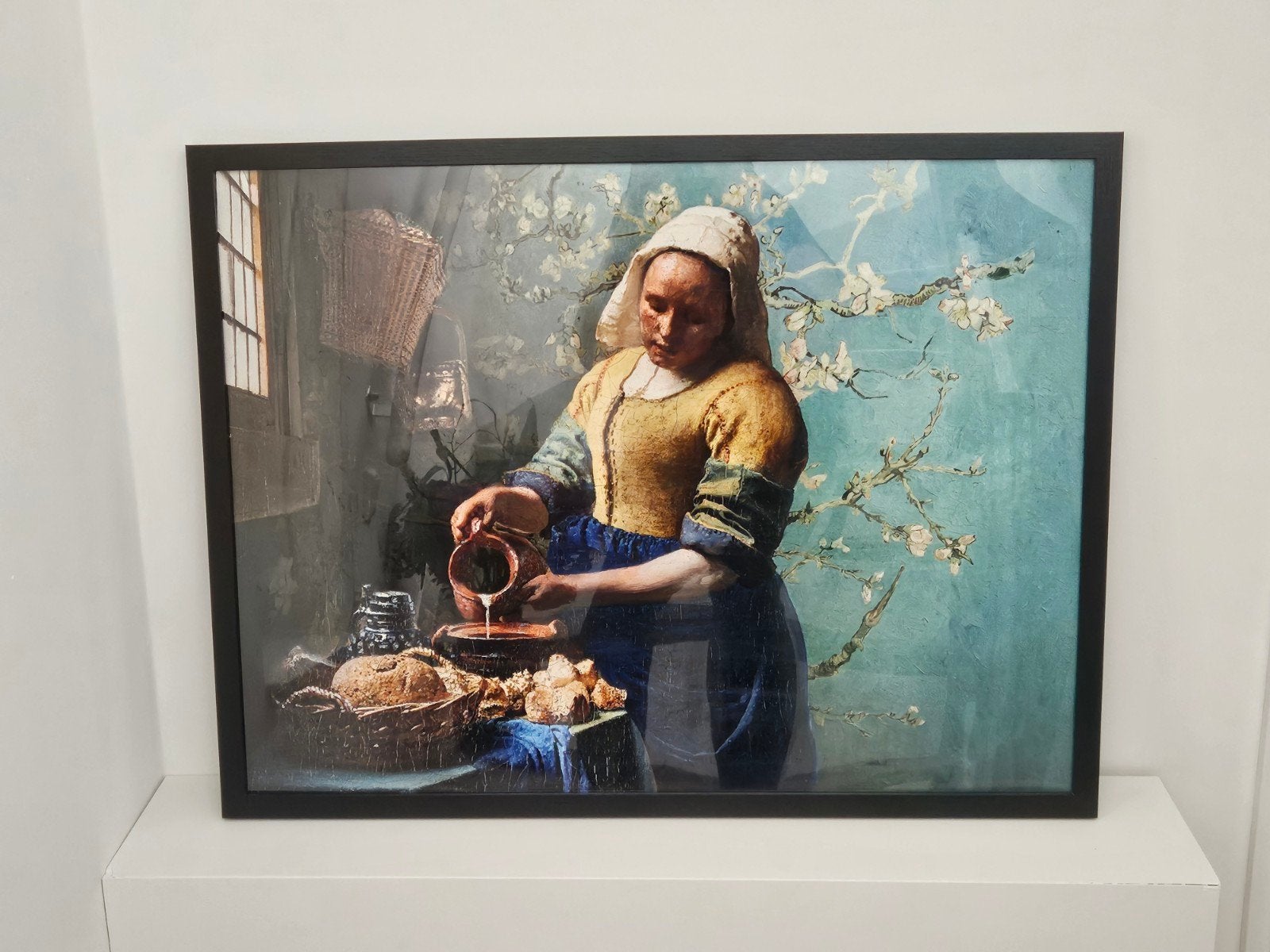 Melkmeisje-Amandelbloesem.Vermeer., Ophalen, Zo goed als nieuw, 75 tot 100 cm, Foto of Poster