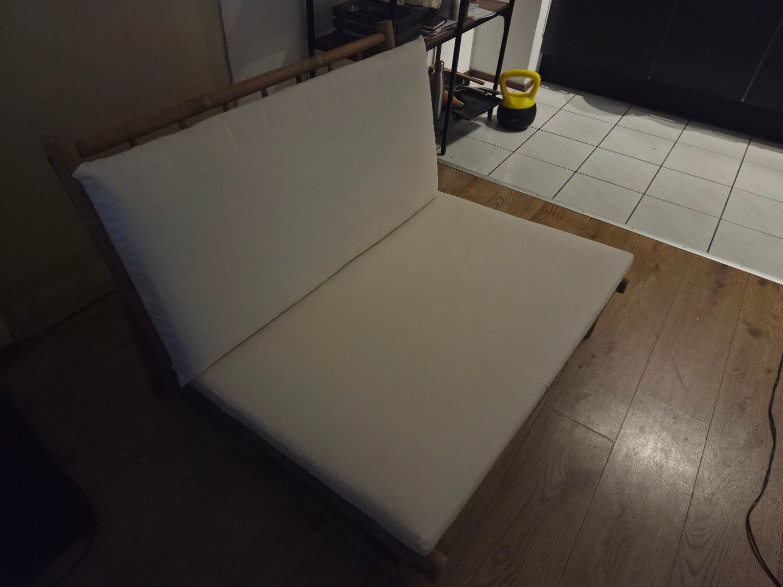 Bamboe loungebank/dagbed met kussens, Ophalen, Hout, Gebruikt, Eenpersoons