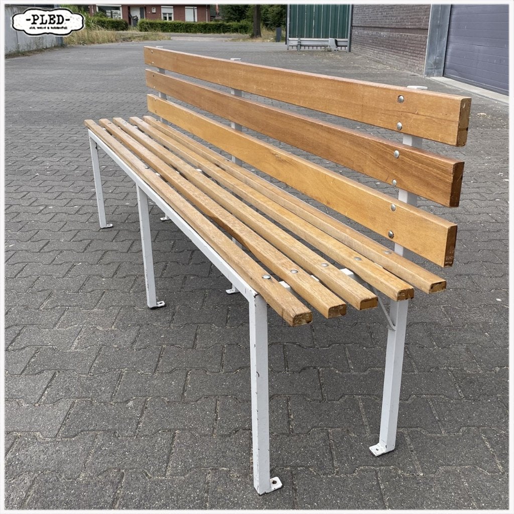 Hardhouten bankje met rugleuning Tuinbank Halbank, Ophalen, Gebruikt, Nb, Nb