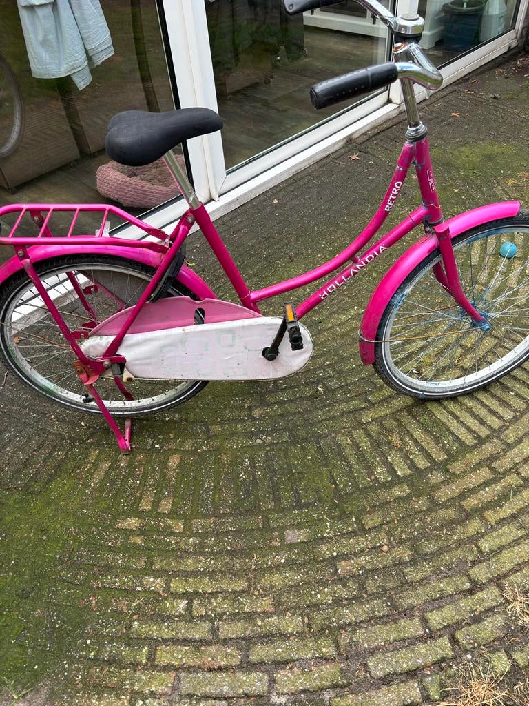 Hollandia Retro kinderfietd  - Roze, Fietsen en Brommers, Terugtraprem, Gebruikt, 50 tot 53 cm, Ophalen