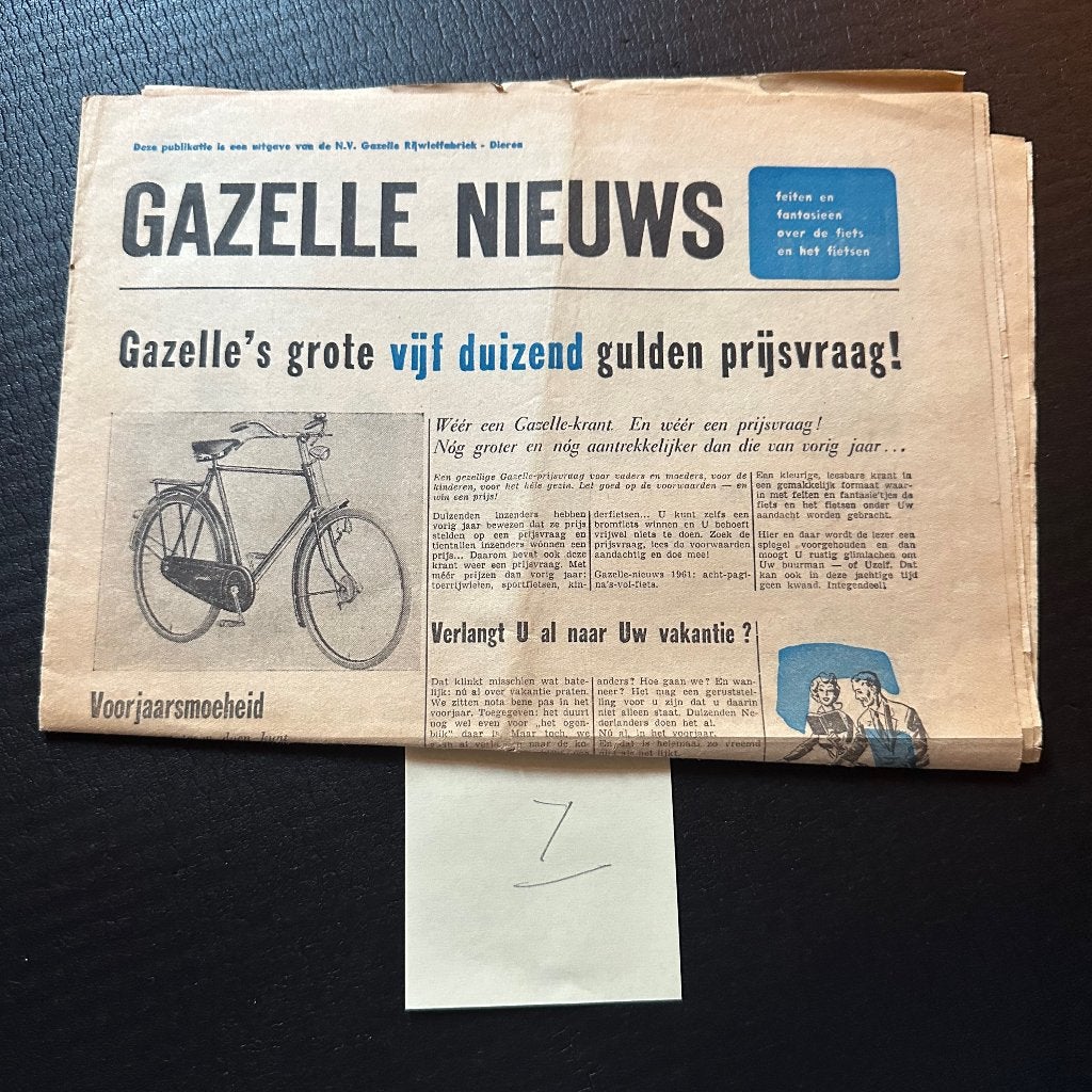 #7) GAZELLE 1966 Nieuws Krant Fietsen & Bromfietsen, Verzenden, Gelezen, Folder