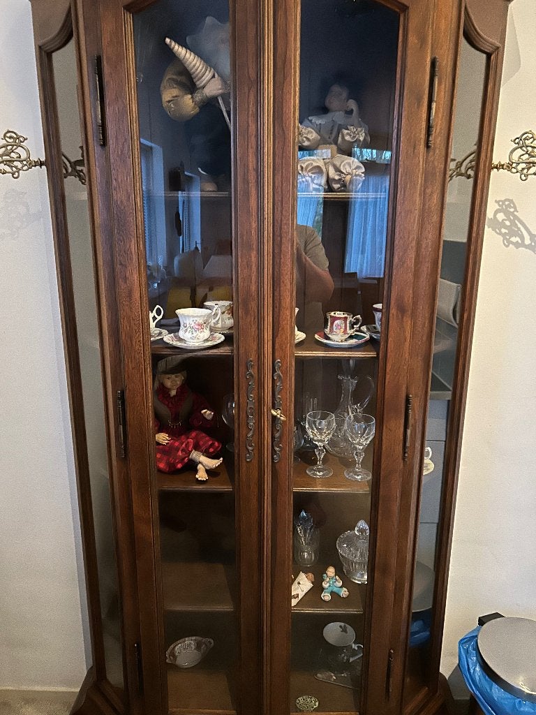 Antieke vitrinekast / servieskast, Ophalen, Gebruikt, 100 tot 150 cm, Eikenhout