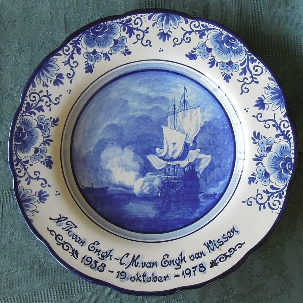 Nr ONB21: Herinneringsbord Delfts Blauw ouderwets zeilschip, Antiek en Kunst, Ophalen of Verzenden