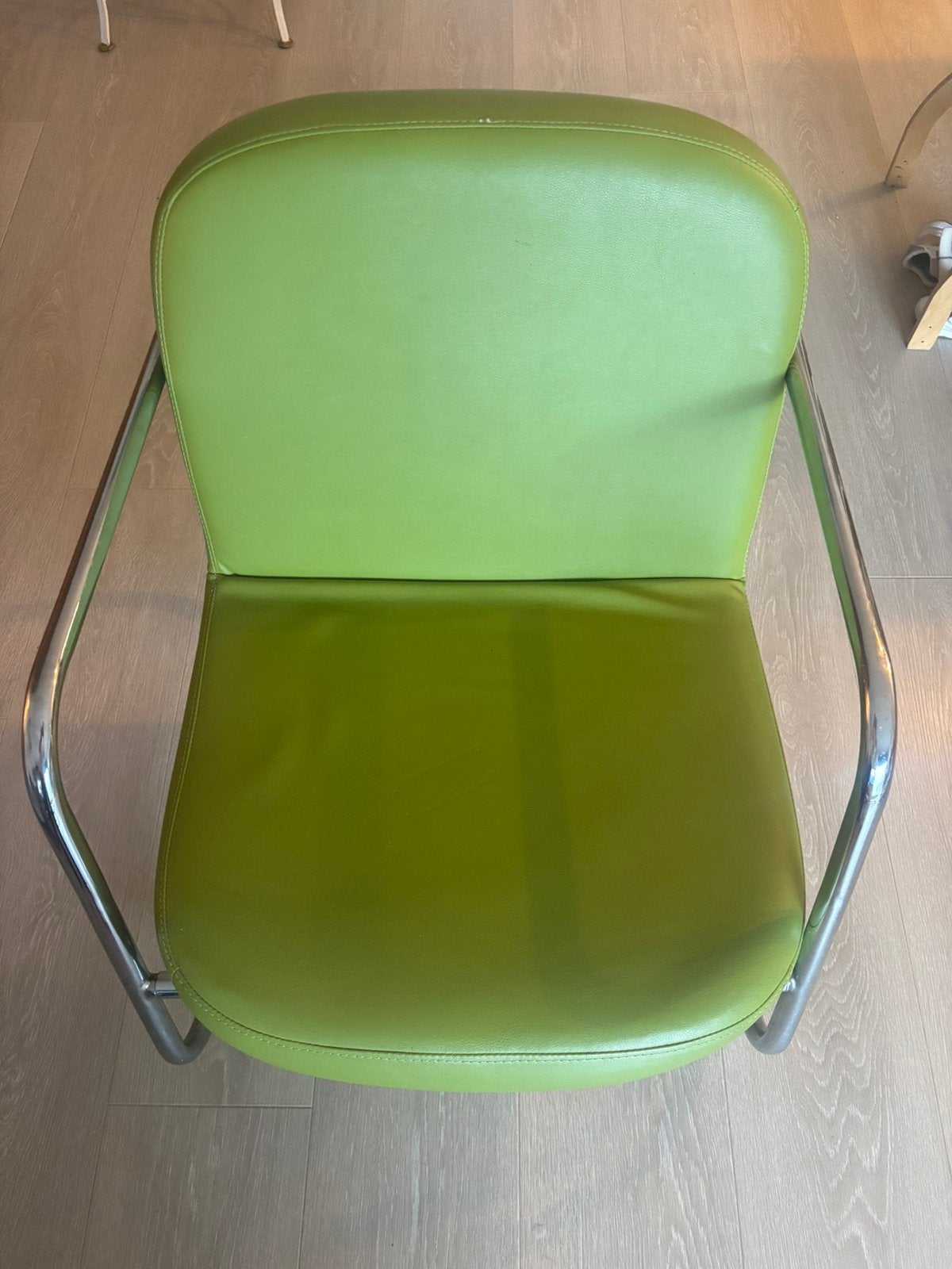 Vintage groene fauteuil / retro stoel met chromen frame, Ophalen, Gebruikt, Overige kleuren, Leer